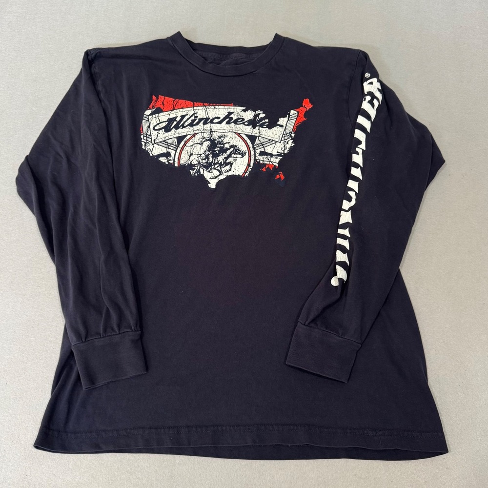 Winchester Long Sleeve T-Shirt Mens Medium Black Graphic Print Cotton Western